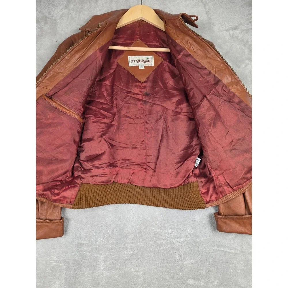 Vintage McGregor Leather Jacket Mens 40 Brown Talon Zip Bomber Fits Very Short